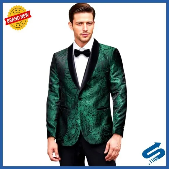 Men's Shawl Lapel Blazer Sport Coat One Button Tuxedo Jacket Dress Suit